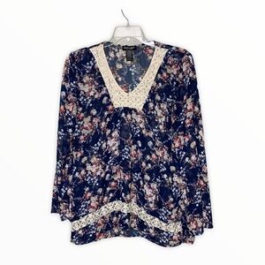 About A Girl LA Navy Floral Sheer Blouse